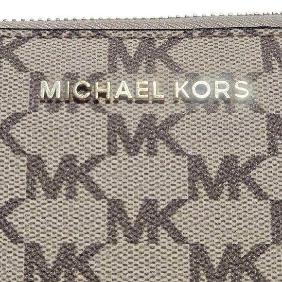 Michael Kors Logo Zip-Around Wristlet Wallet Beige/Brown Leather & Canvas - Picture 2 of 12